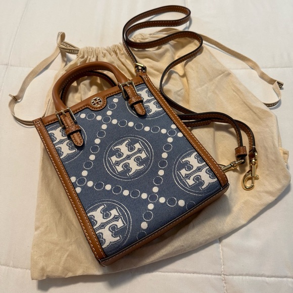 Tory Burch Denim Blue and Tan Tote - Picture 5 of 5